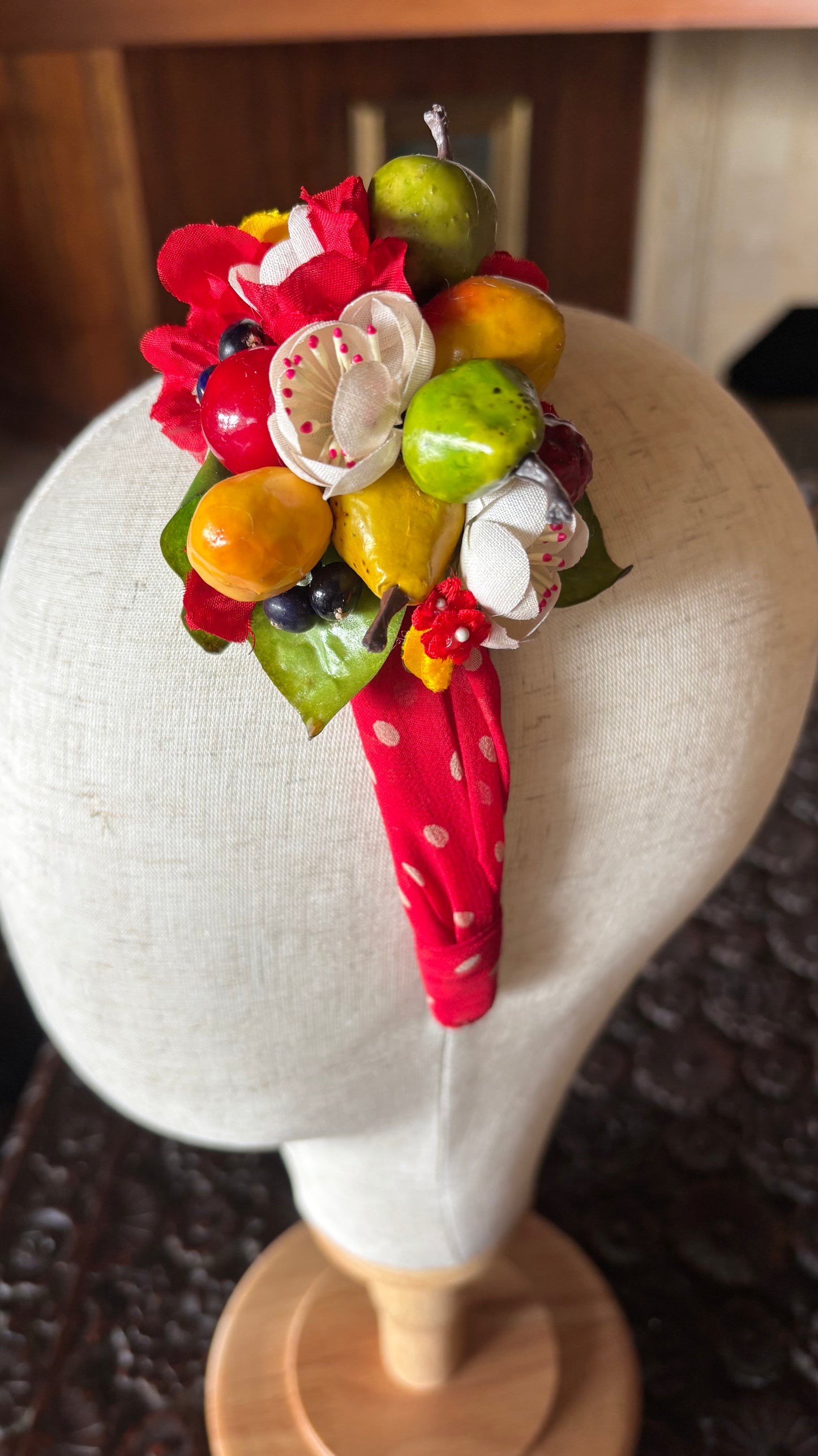 Tooti-Fruity One-of-a-Kind Red Polka Dot Silk Headband, 1"