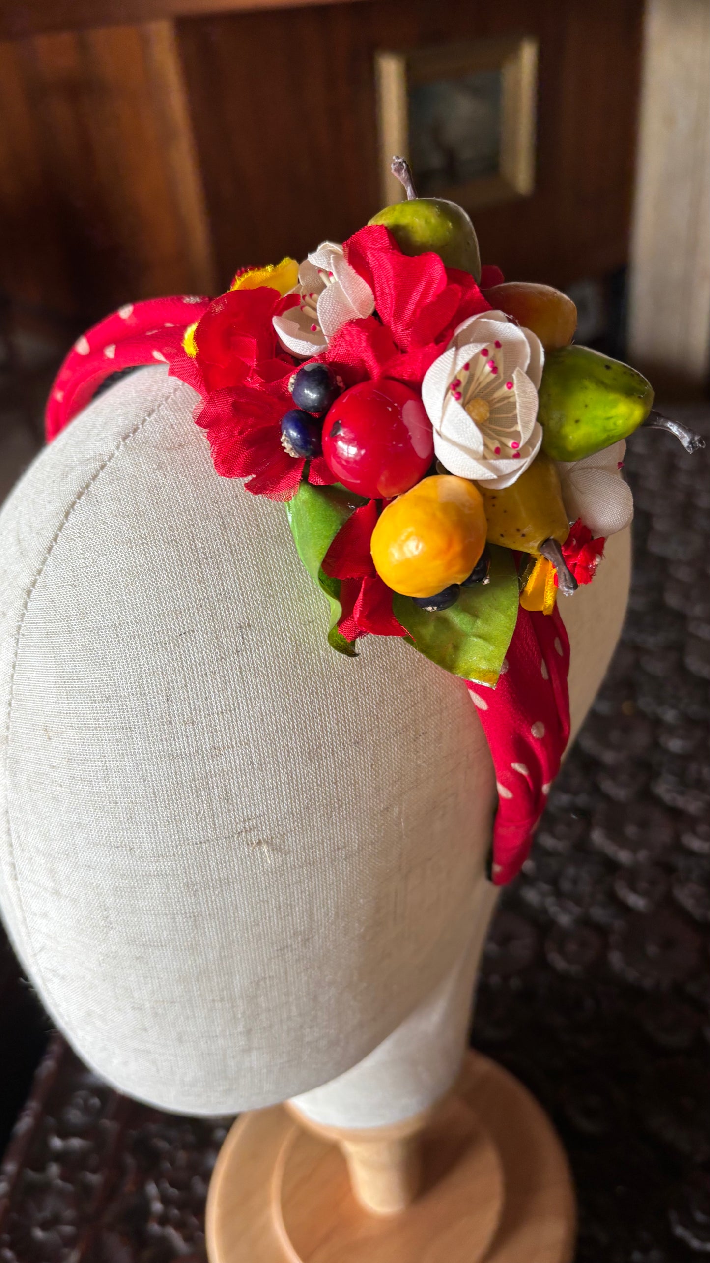 Karin's Garden "Tooti-Fruity” 1” Silk Red Polka Dot Comfort Fit Non Slip Headband. Limited Edition Only one available. Handmade in the USA.