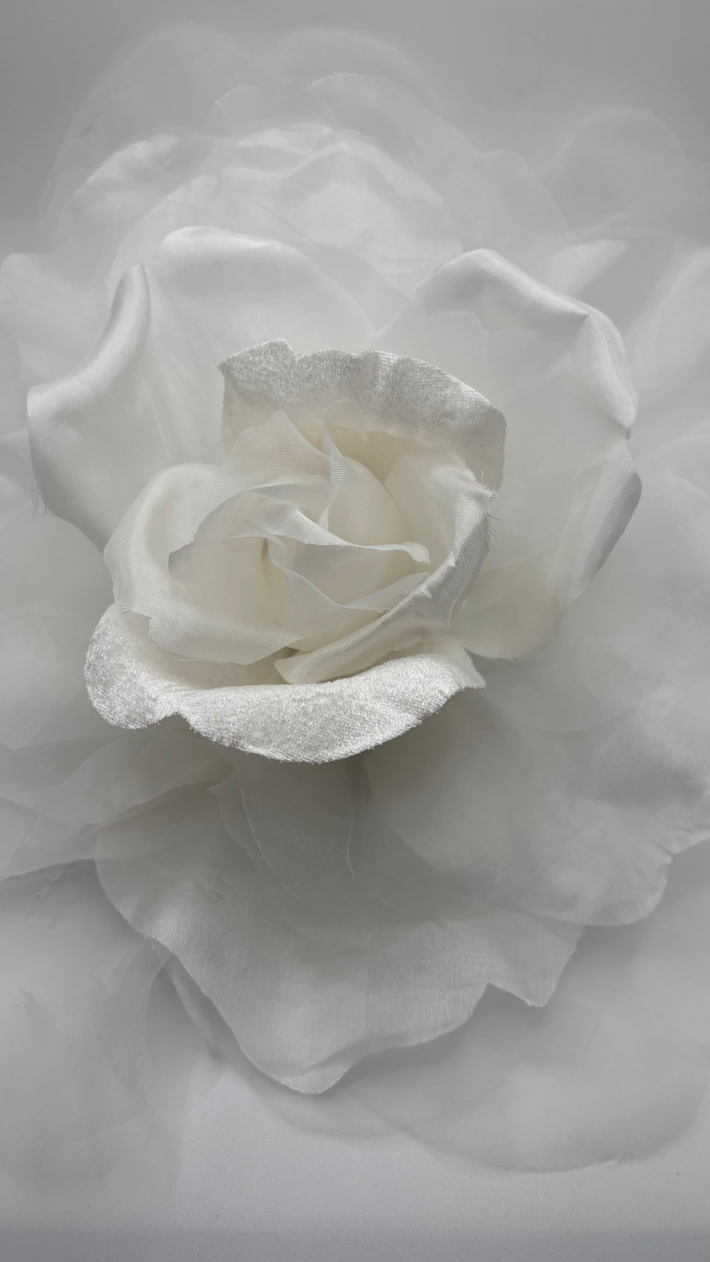 Ariana White Silk & Velvet Organza Rose Pin & Clip, 10"