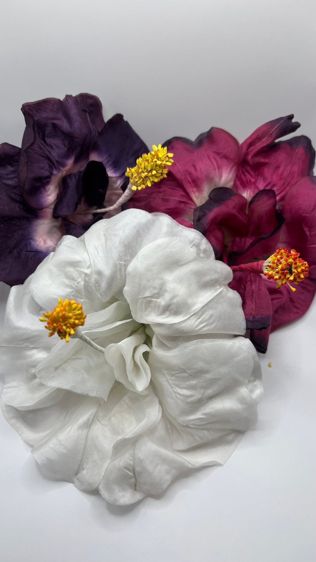 Caterina Wine Vintage GDR Silk Hibiscus Brooch & Clip, 6"