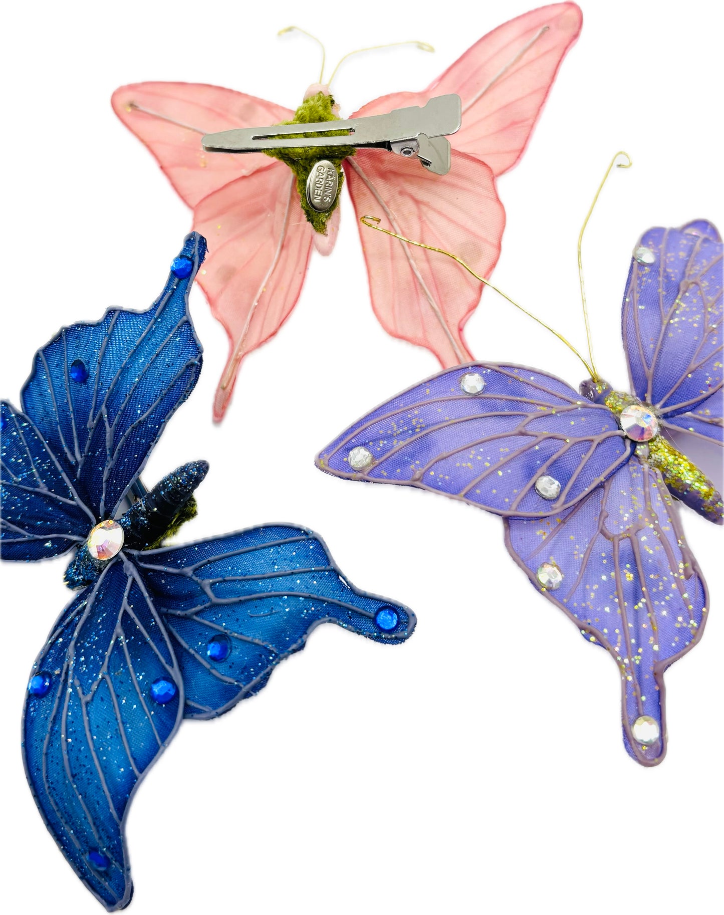 Tinker Bell Lavender Glitter Butterfly Pinch Clip with Crystals, 3"