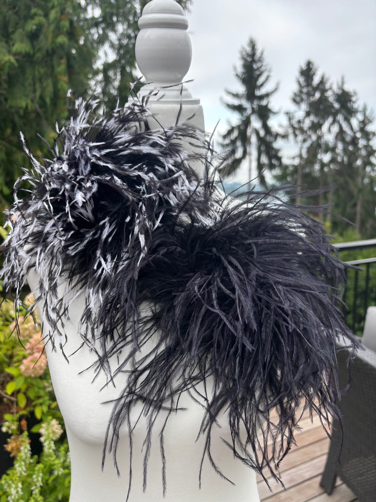 Dietrich Grand Black & White Ostrich Pin & Clip