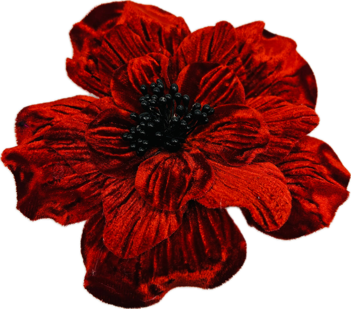 Burgundy Velvet Flower Pin & Clip with Black Seeds, 4"