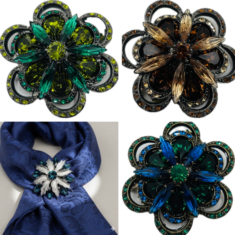 “Mae” Brooch in Blue. Made in the USA. Pin to your lapel, dress, scarf, hat and more.