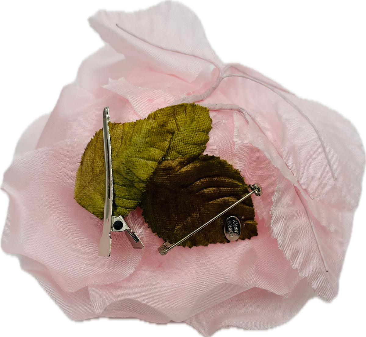 SJP Blush Pink Silk Rose Brooch & Clip, 4.5"