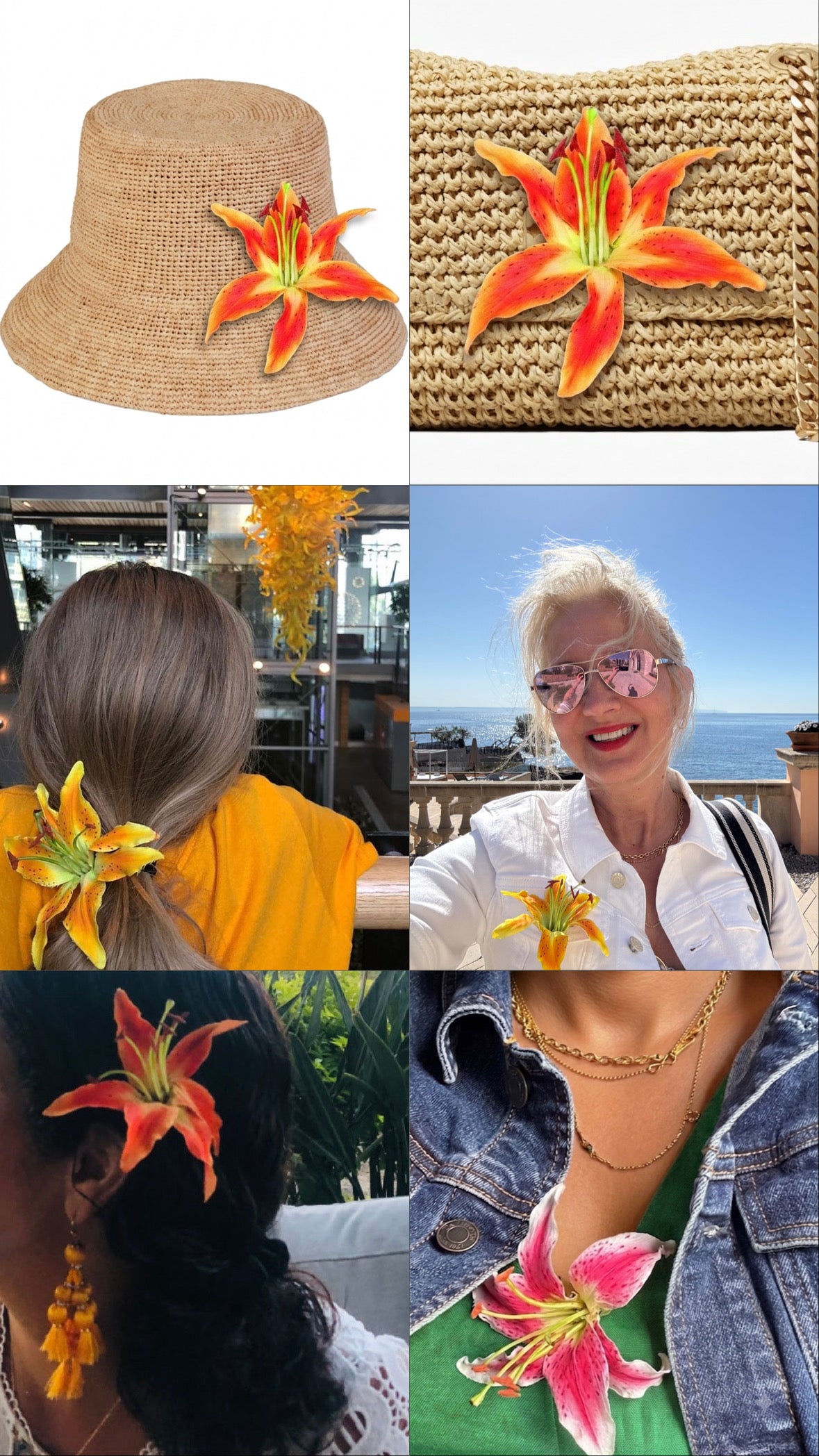Martha Orange Life like Tiger Lily pinch clip. Wear in your hair on your tropical vacation. Clip to your sundress, wristlet, handbag or hat. Life like & bendable petals.