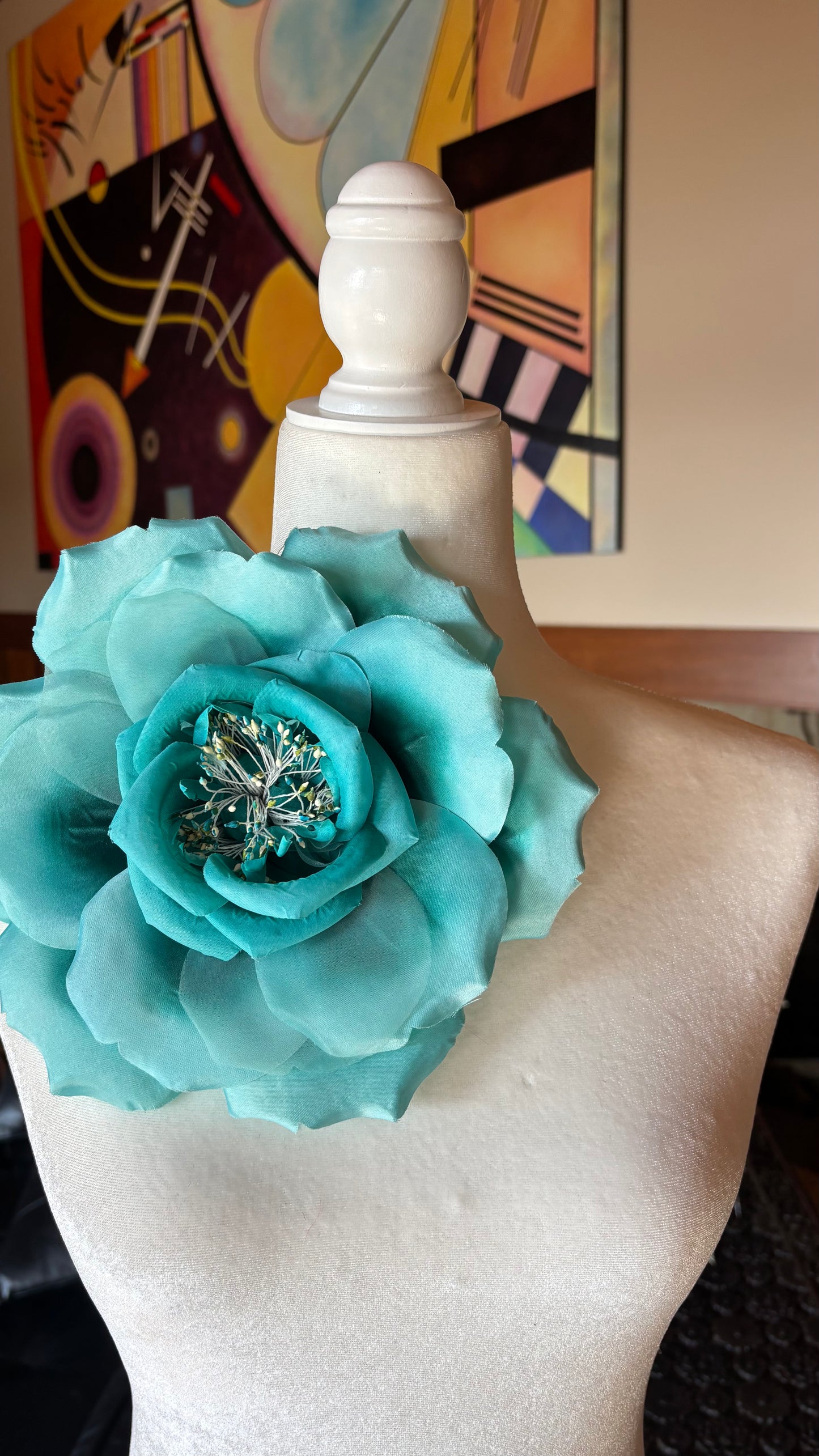 Olga Turquoise & Aqua Silk & Satin Rose Pin & Clip, 9"