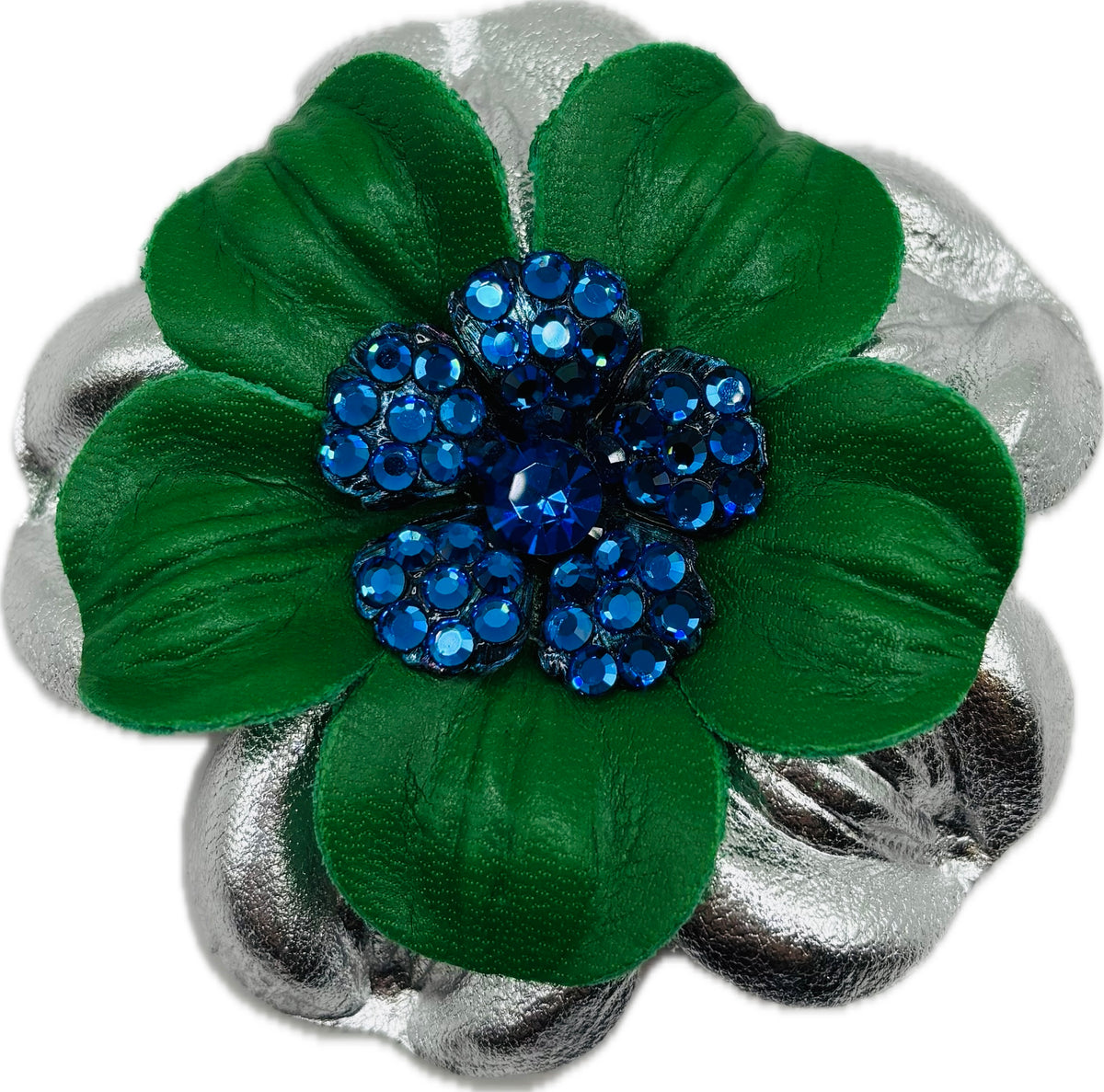 Seahawks Green & Blue Glam Leather Crystal Daisy Pin & Clip, 2 1/2"