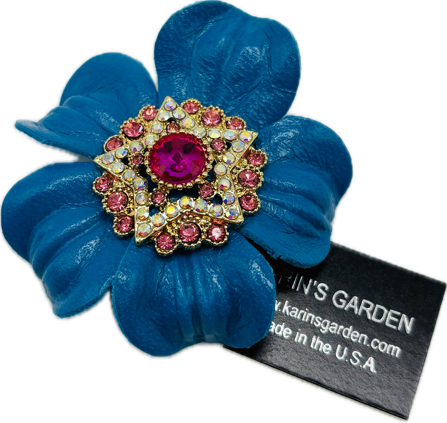 Baby Big Sky Rodeo Glam Blue Leather Crystal Star Pin & Clip, 2 1/4"