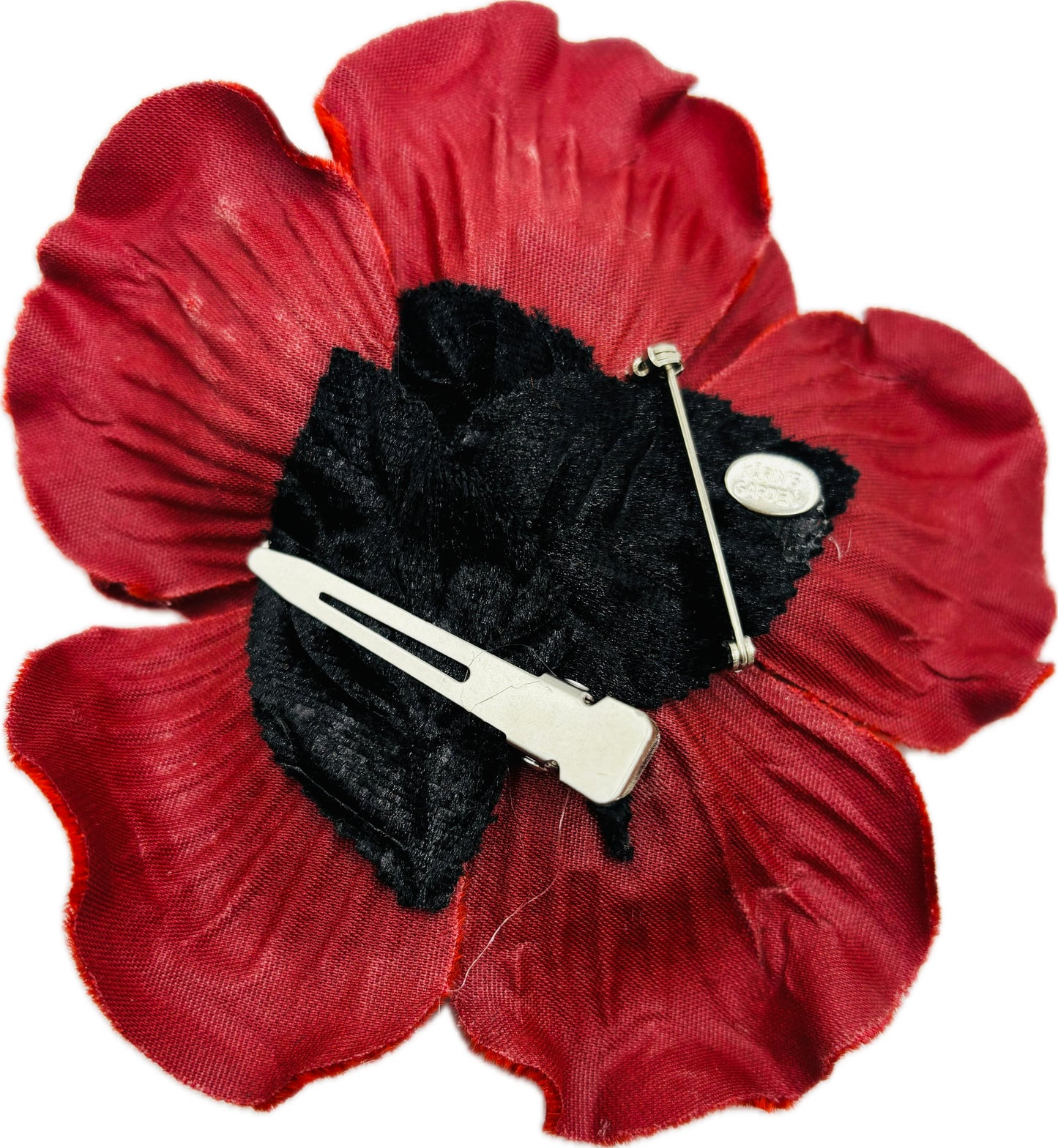Burgundy Velvet Flower Pin & Clip with Black Seeds, 4"