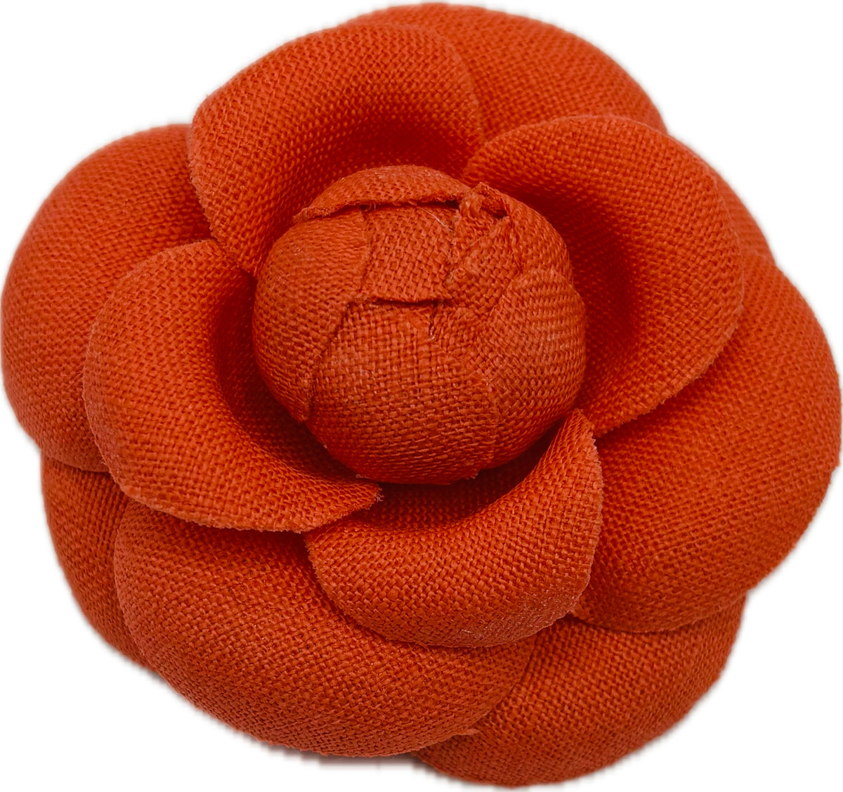 Audrey Orange Linen Camellia Pin Brooch & Clip, 3"