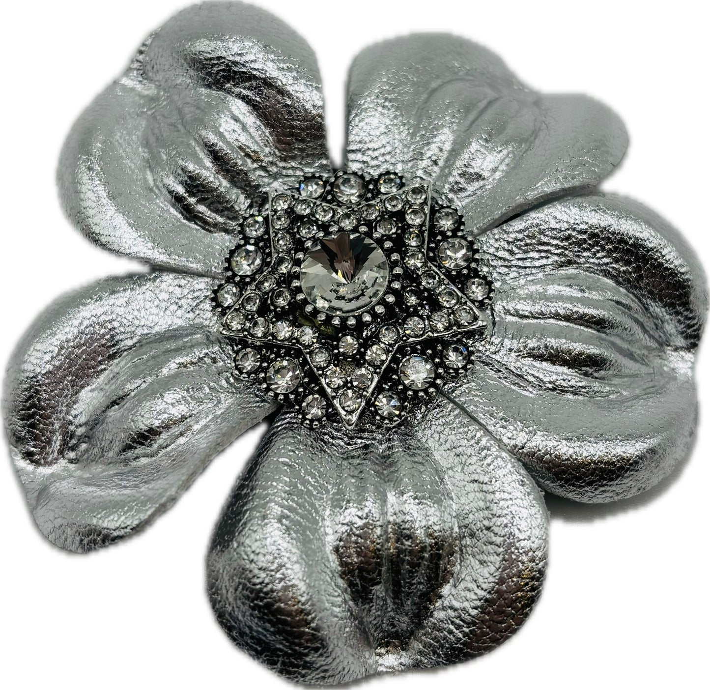 Big Sky Rodeo Glam Silver Leather Crystal Star Pin & Clip, 2 1/2"