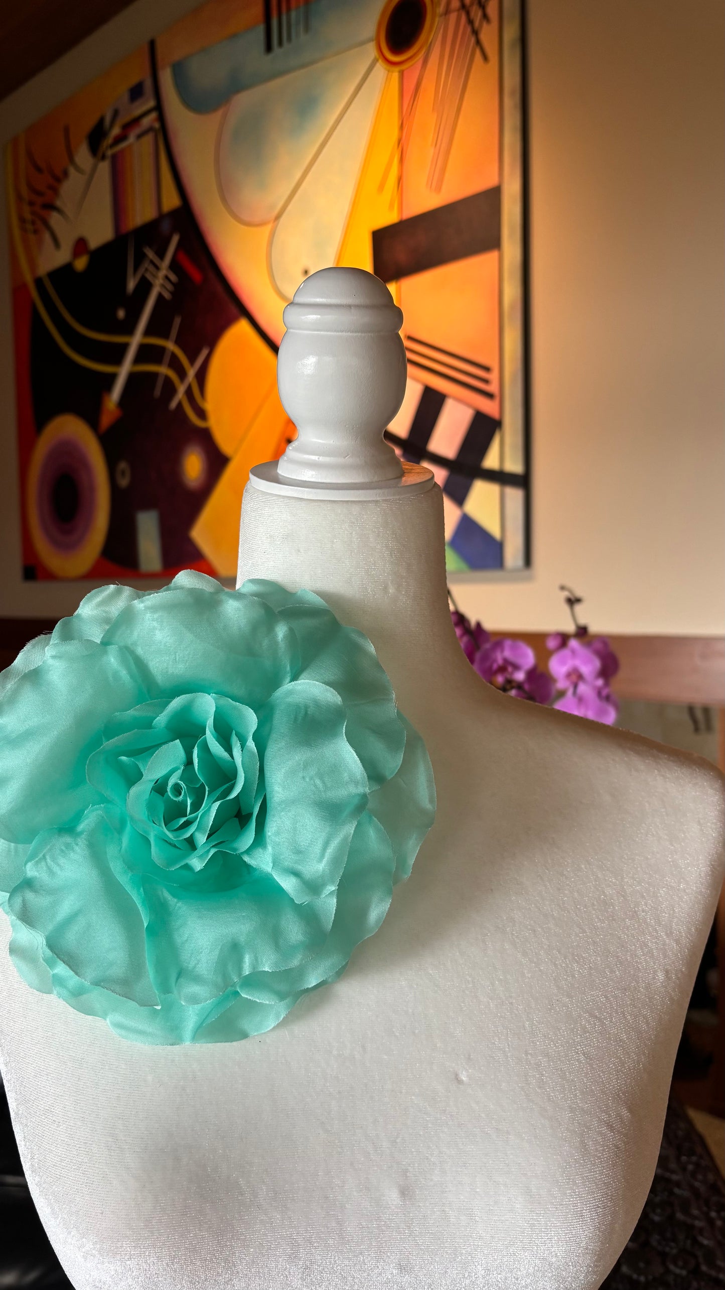 Jolie Aqua Silk Cabbage Rose Pin & Clip, 8"