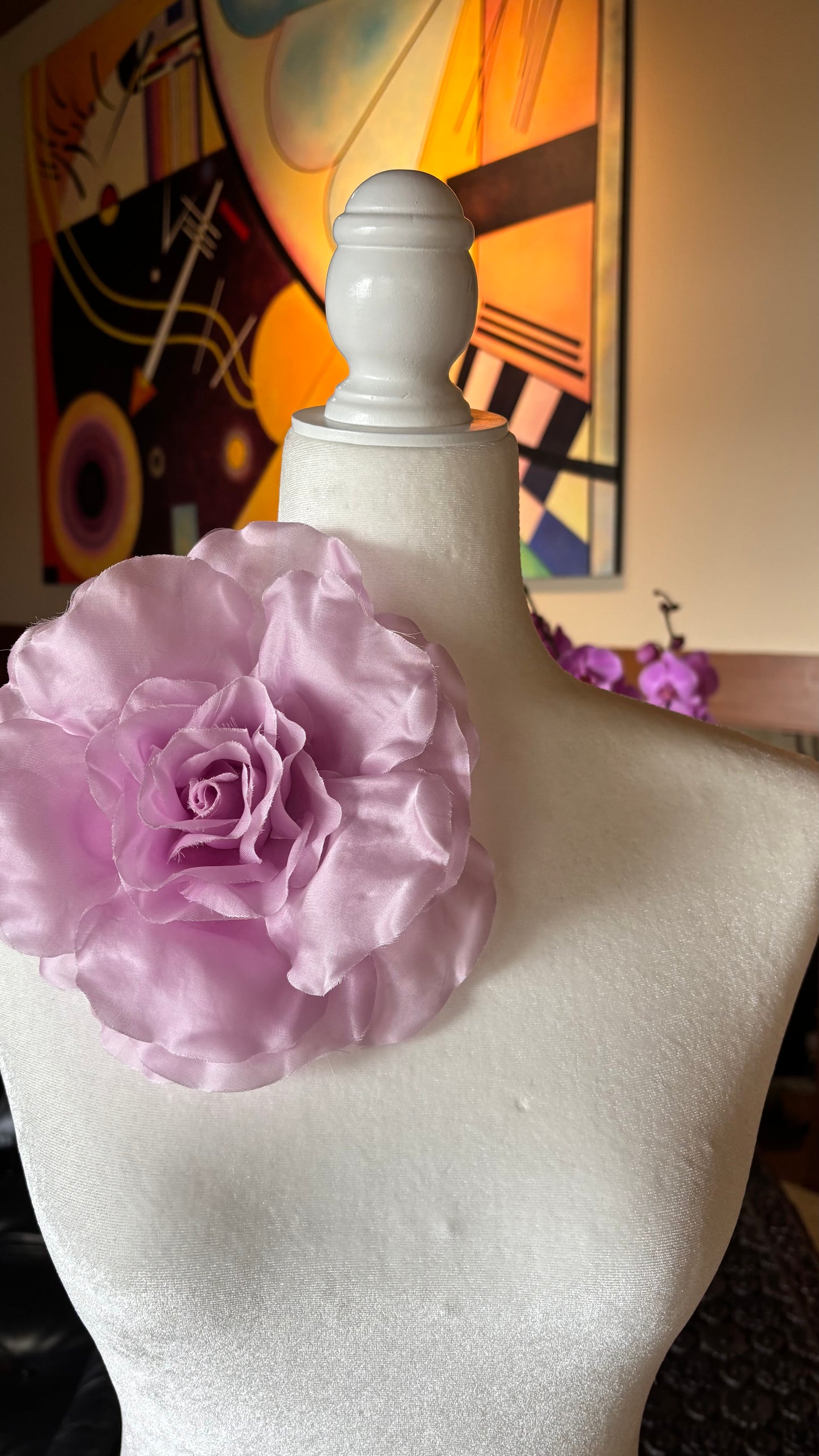 Jolie Lavender Silk Cabbage Rose Pin & Clip, 8"