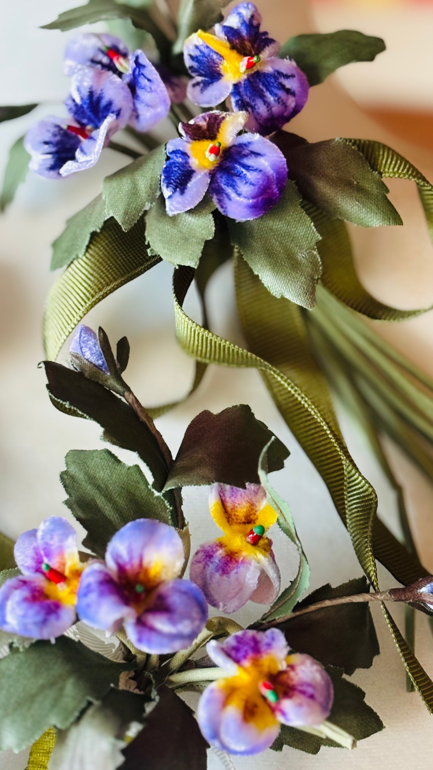 Violet Purple Vintage Velvet Pansy Pin with Bow