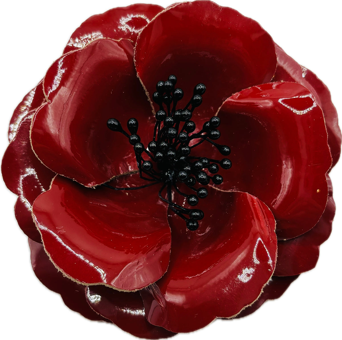 Cecconis Red Patent Leather Rose Pin & Clip, 3"