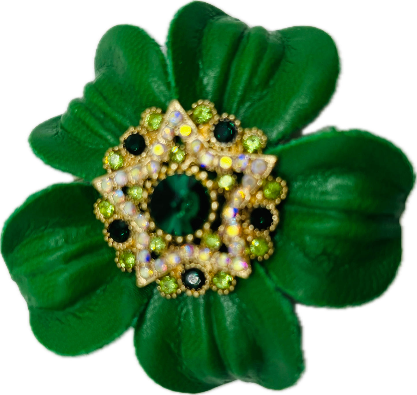 Baby Big Sky Rodeo Glam Green Leather Crystal Star Pin & Clip, 2 1/4"