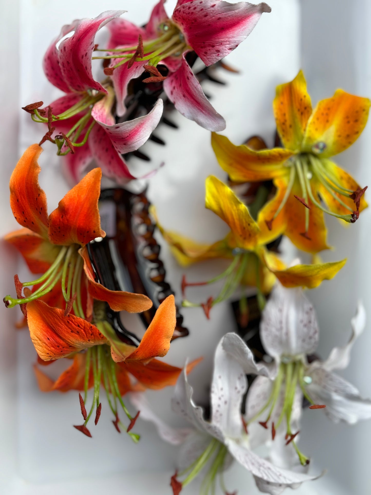 Ophelia White Tiger Lily Claw Clip with Crystals, 4"