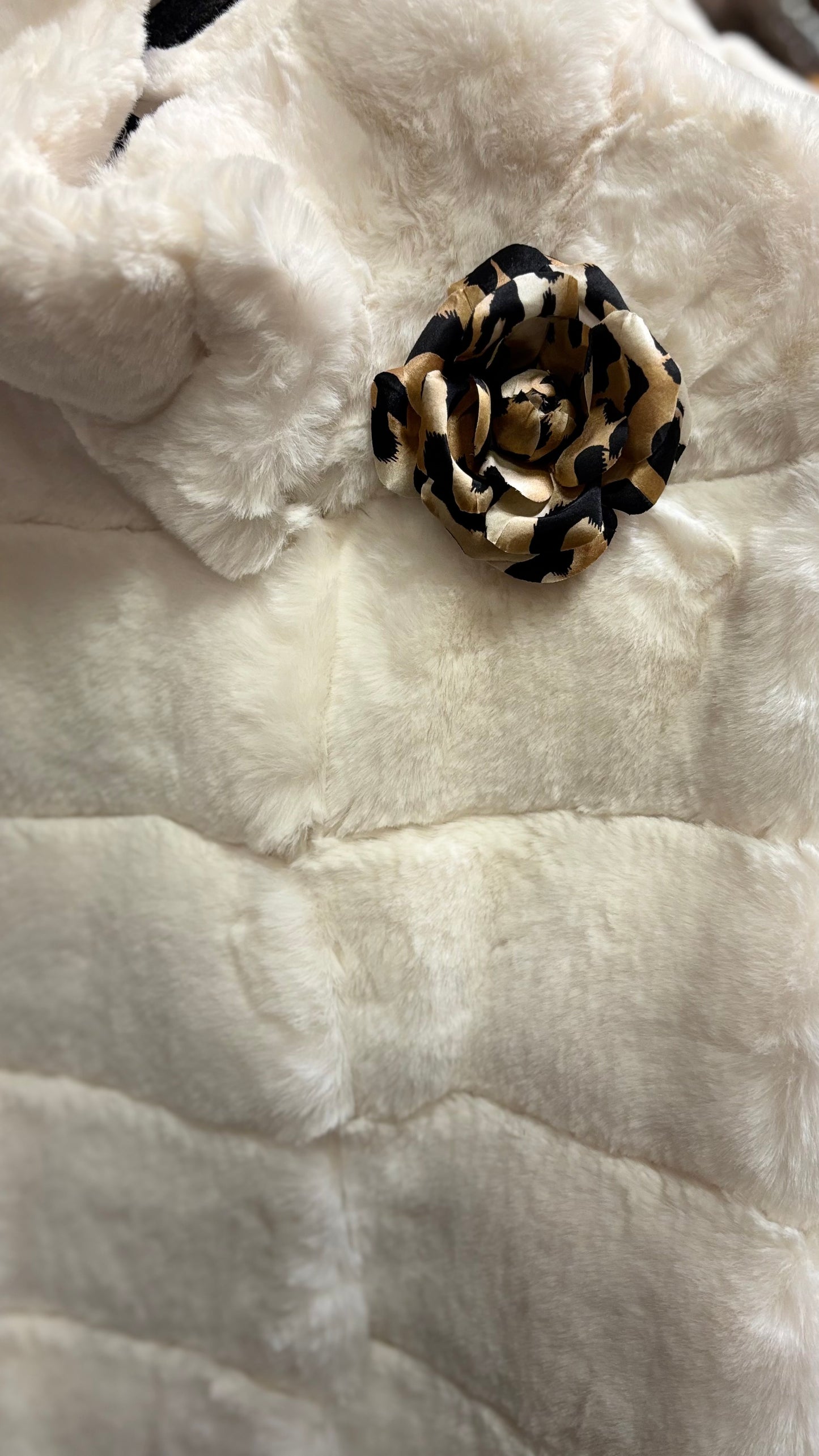 Silk Leopard Brown Tones Rose Brooch & Clip. 3.5" Karin's Garden. Clip into hair, onto dress, lapel, handbag and more.