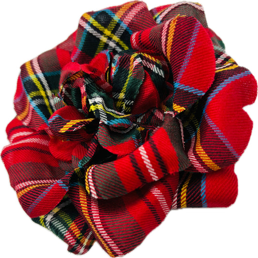 Red Joy Plaid Rose Pin & Clip, 3"