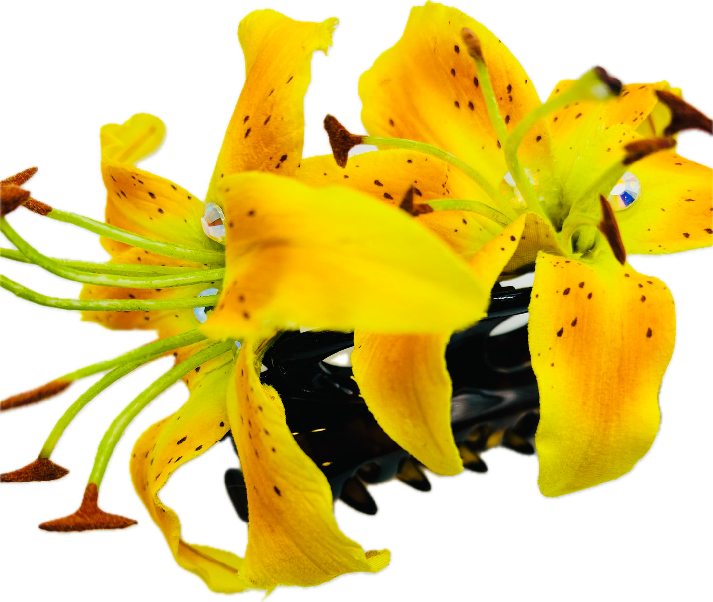 Ophelia Yellow Tiger Lily French Claw Clip with Crystals, 4"