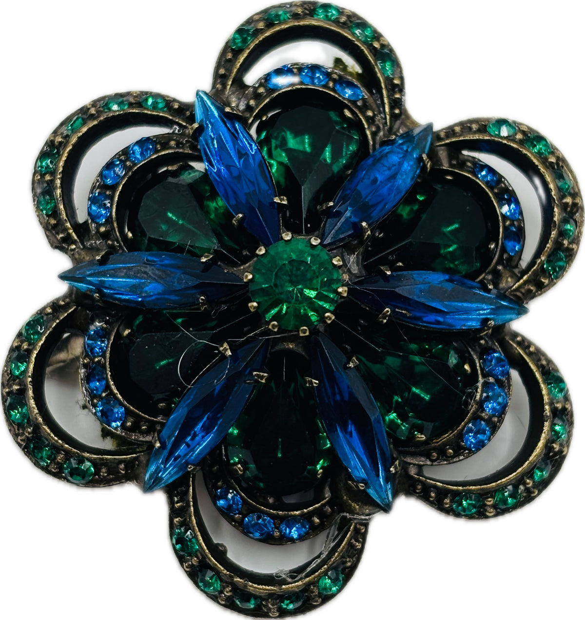 Mae Blue Jeweled Brooch, 1.75"