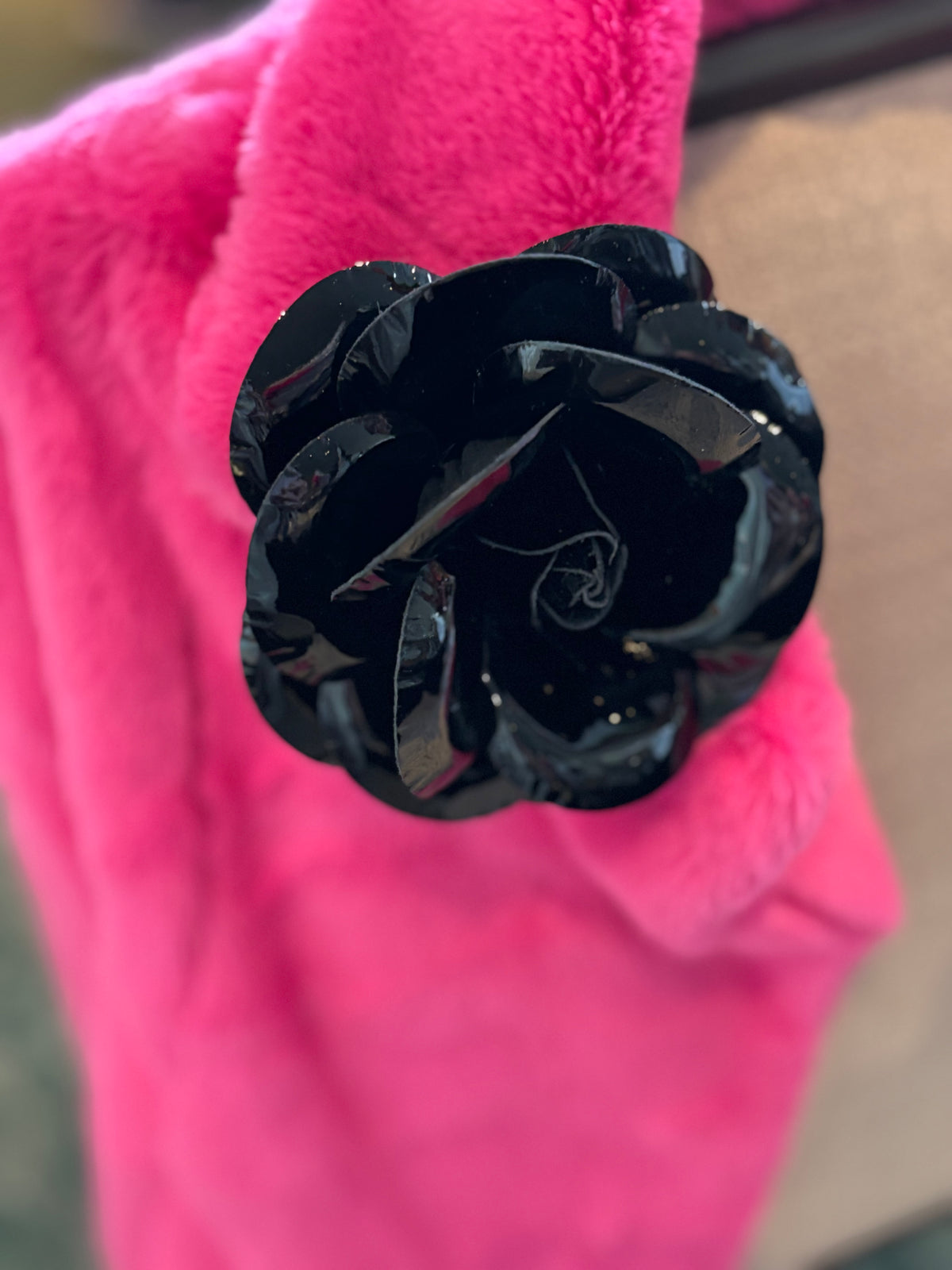 Kirsten Black Patent Italian Leather Rose Pin & Clip, 5" – Handmade