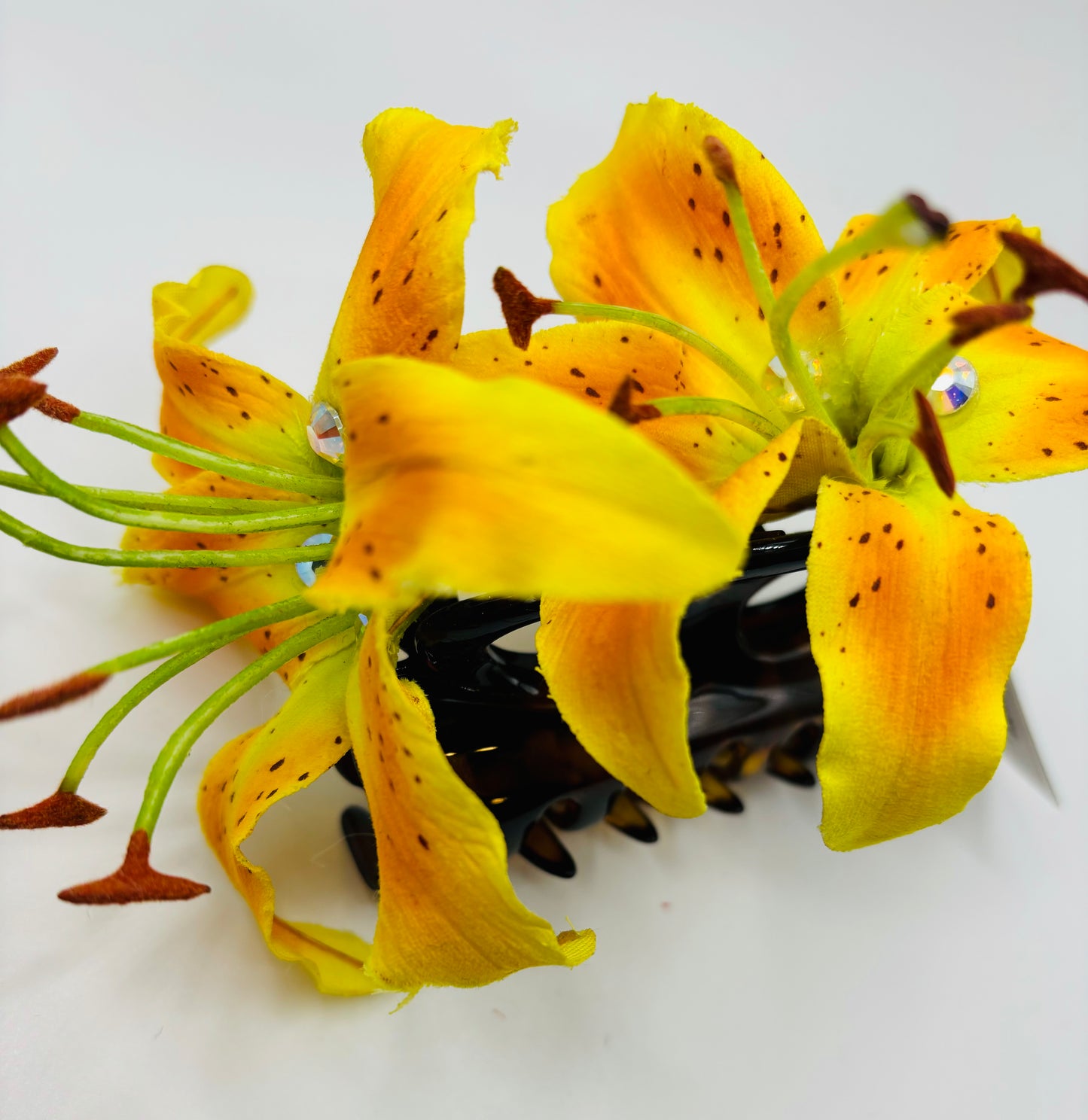 Ophelia Yellow Tiger Lily French Claw Clip with Crystals, 4"