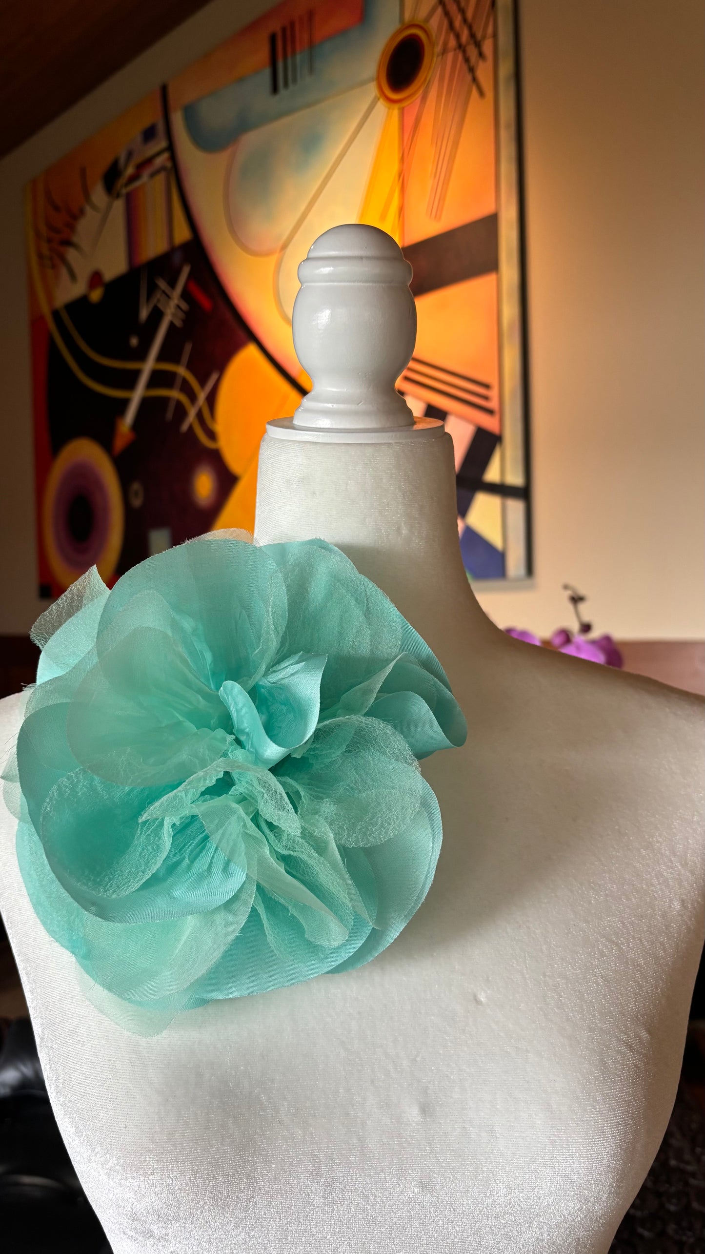 Amelia Aqua Silk Satin Crimped Poppy Pin & Clip, 8" – Handmade