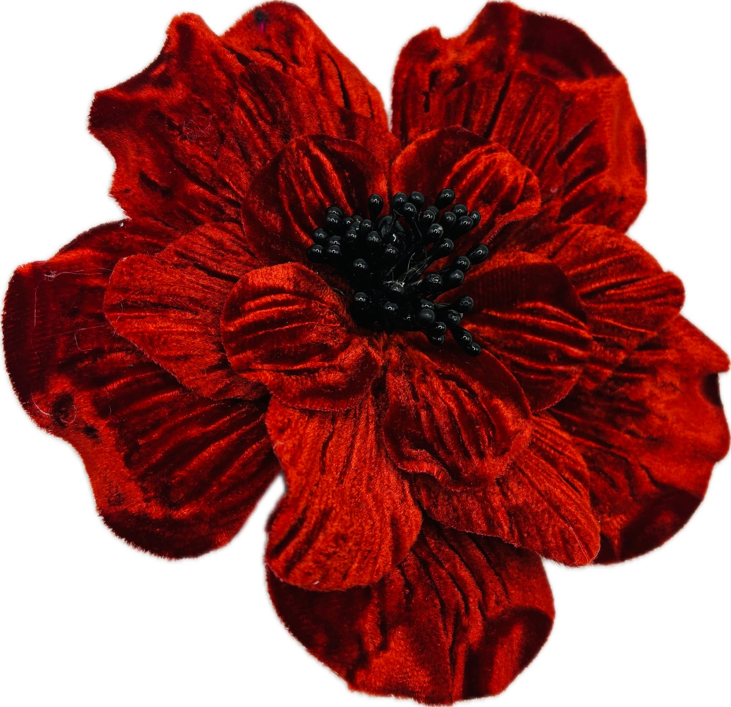 Burgundy Velvet Flower Pin & Clip with Black Seeds, 4"