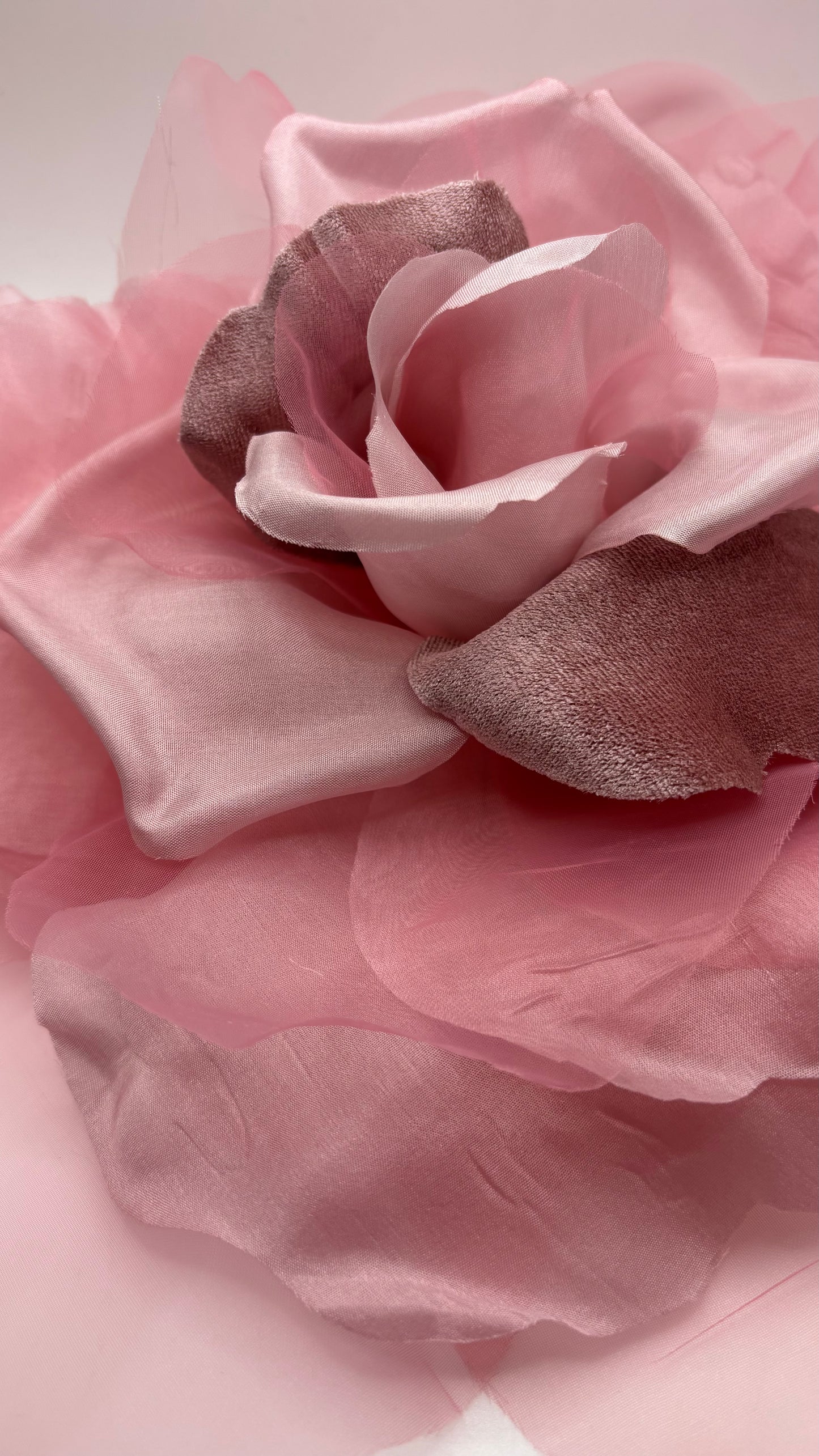 Ariana Rose Pink Silk & Velvet Organza Rose Pin & Clip, 10"