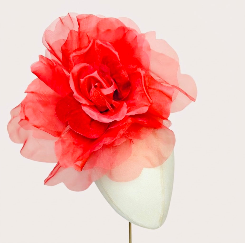 Ariana Red Silk & Velvet Organza Rose Pin & Clip, 10"