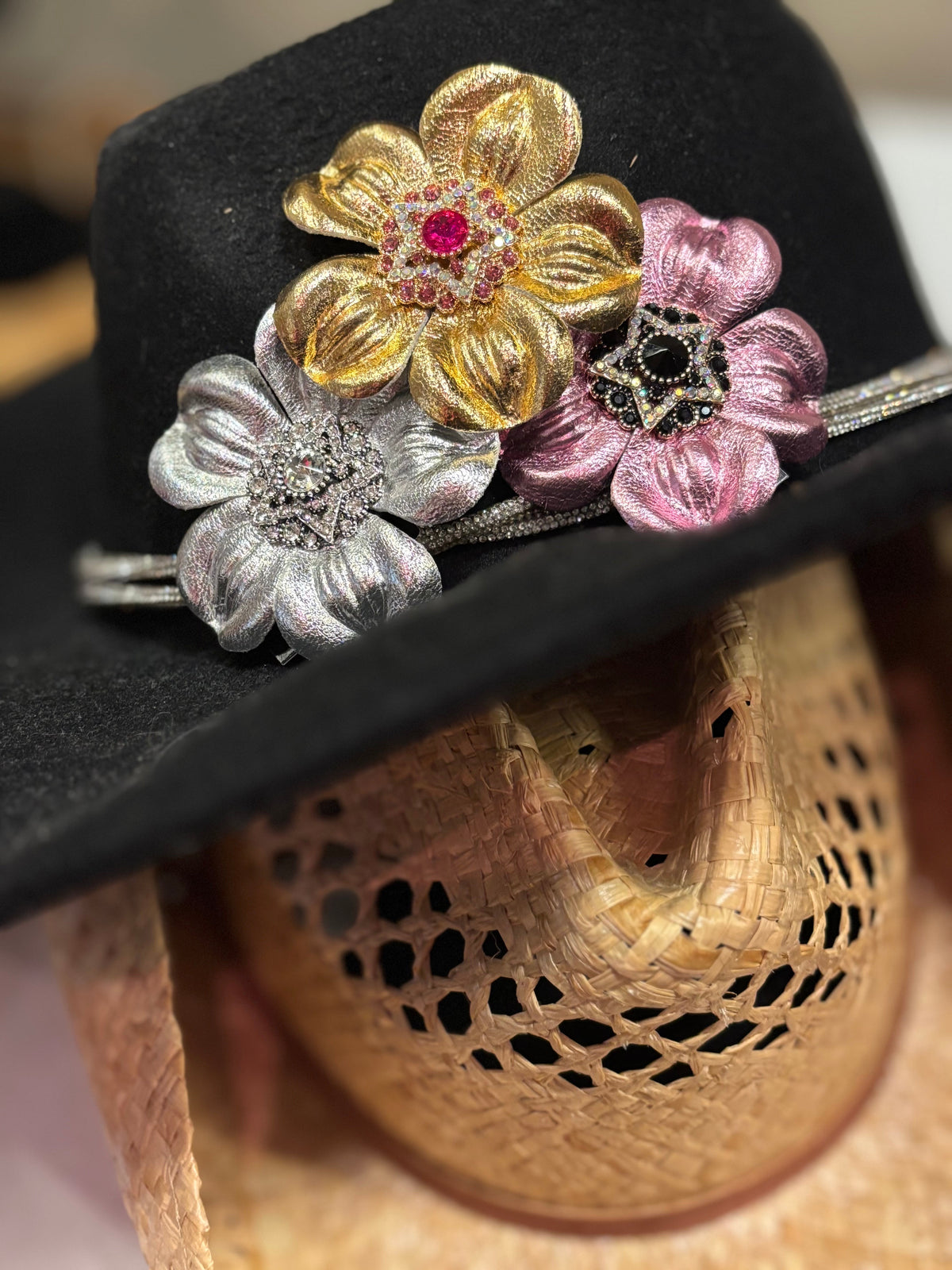 Big Sky Rodeo Glam Pink & Ruby Leather Crystal Star Pin & Clip, 2 1/2"