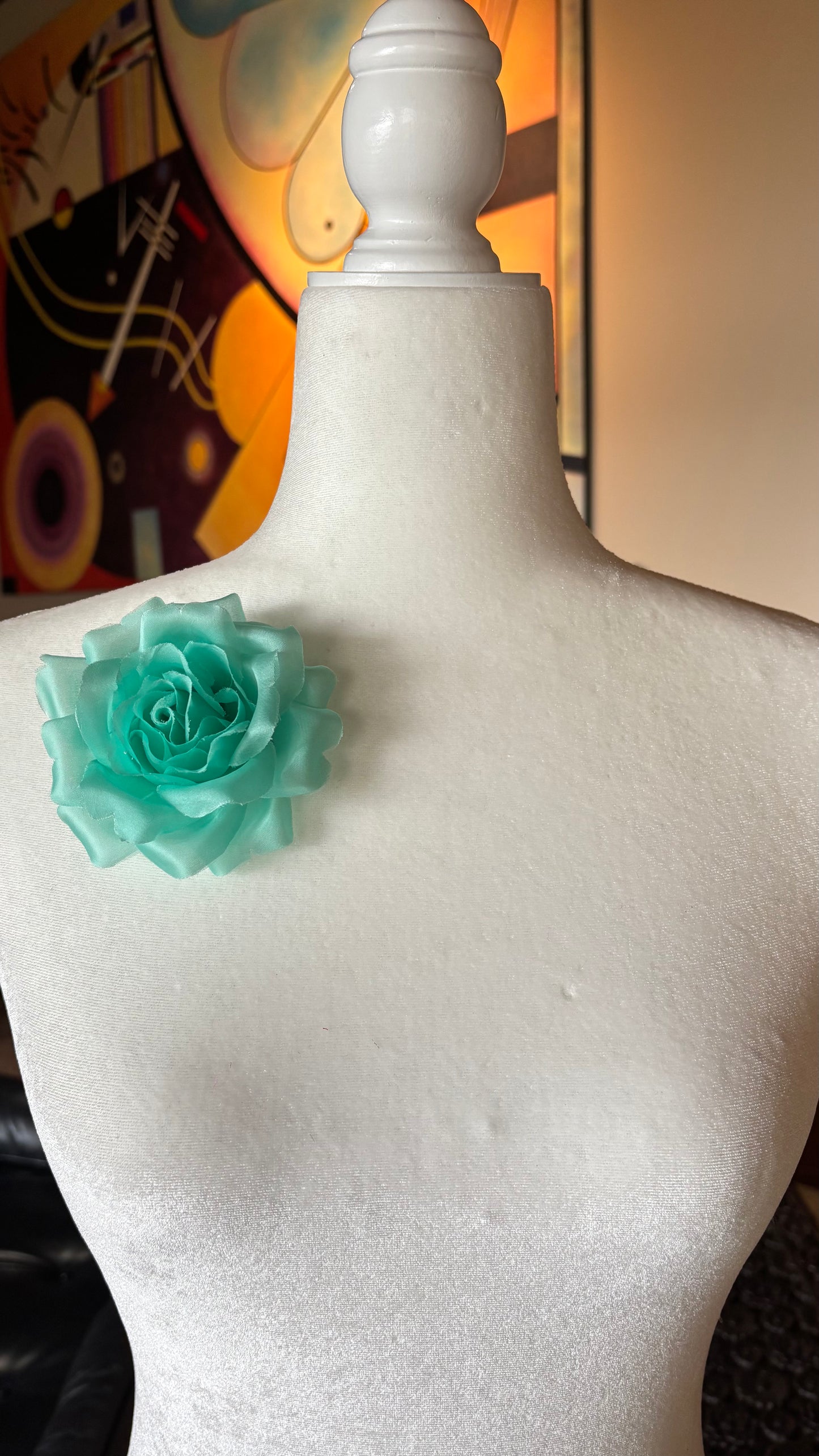 Beth Aqua Silk Rose Pin Brooch & Clip, 3.5" – Handmade