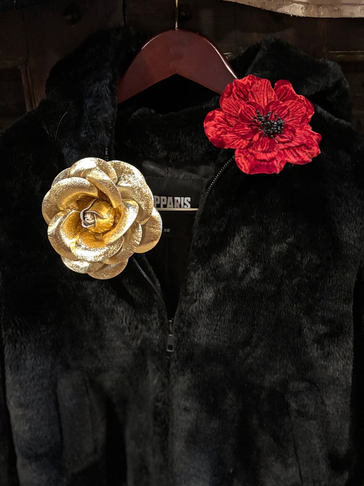 Karin's Garden 4" Velvet Flower Pin & Clip with Black Seeds. Made in the USA with Love