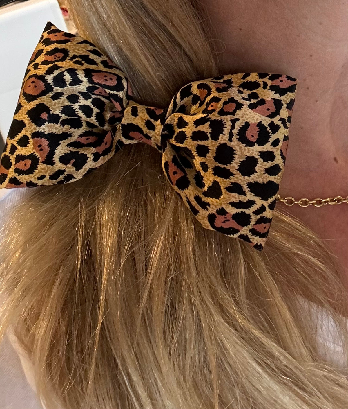 Siena Leopard Print Silk Charmeuse Bow Barrette, 5 1/2"