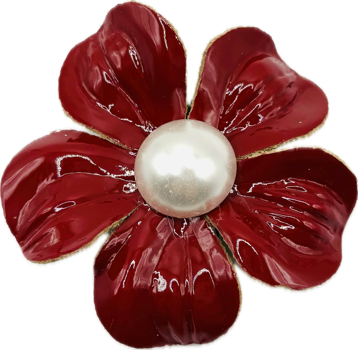 Maisie Red Patent Leather & Pearl Brooch & Clip, 2.25"