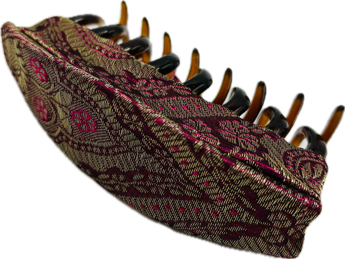 Wine & Gold Sari Silk Updo Claw Clip, 4.5" – Handmade