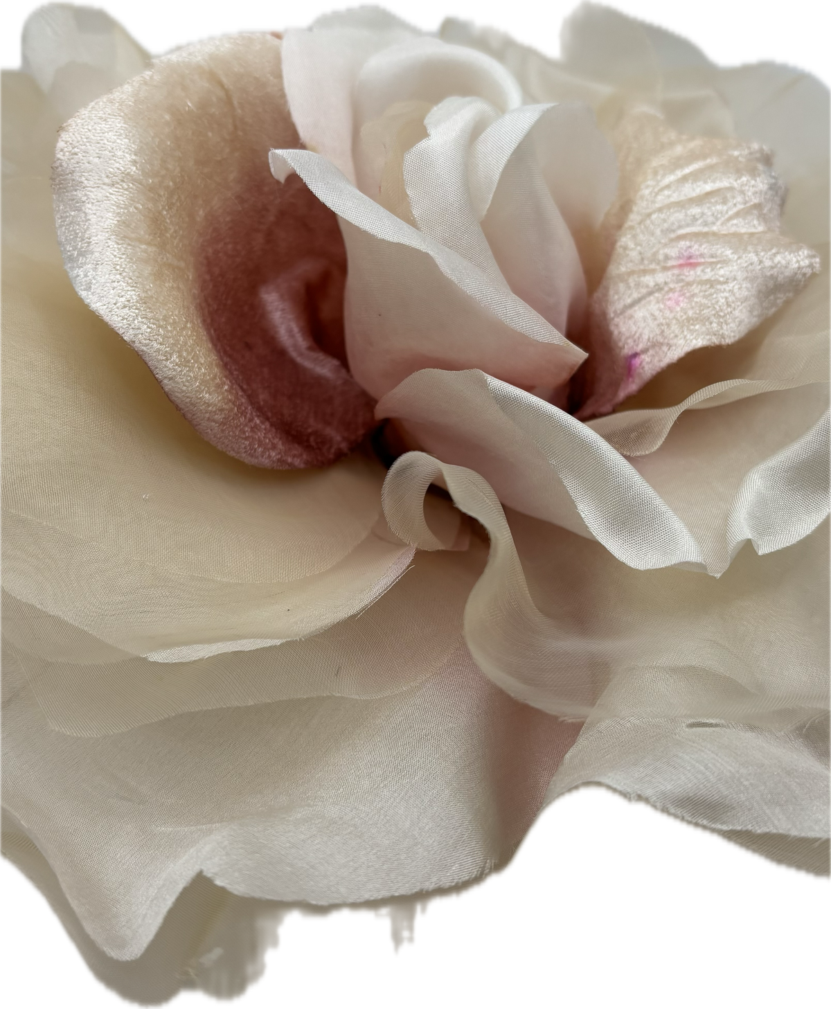 Ariana Ivory & Pink Silk & Velvet Organza Rose Pin & Clip, 10"