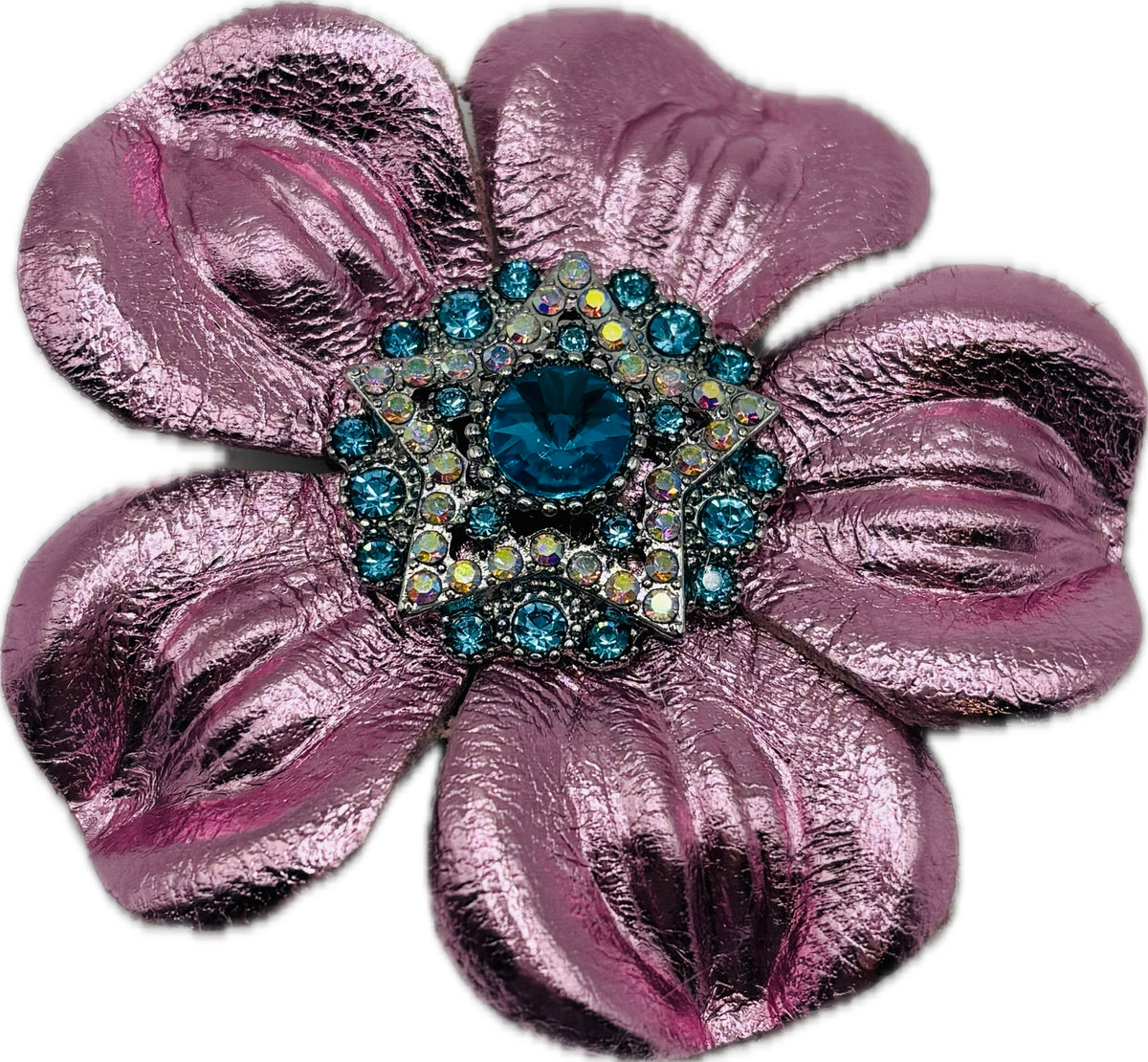 Big Sky Rodeo Glam Pink & Blue Leather Crystal Star Pin & Clip, 2 1/2"