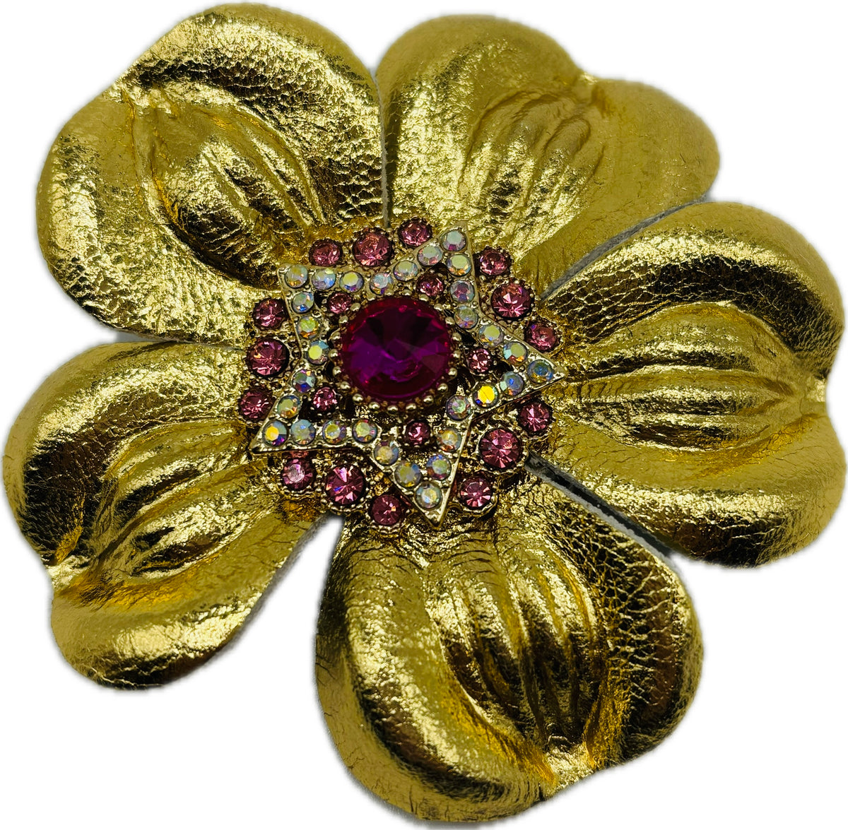 Big Sky Rodeo Glam Gold & Pink Leather Crystal Star Pin & Clip, 2 1/2"