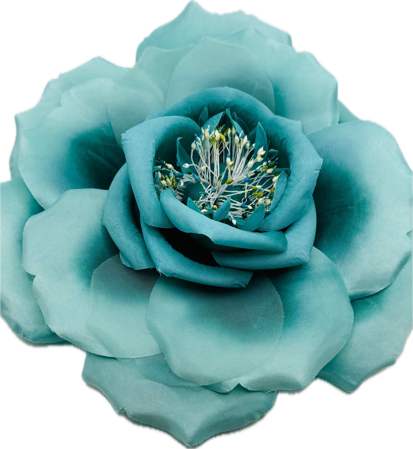 Olga Turquoise & Aqua Silk & Satin Rose Pin & Clip, 9"