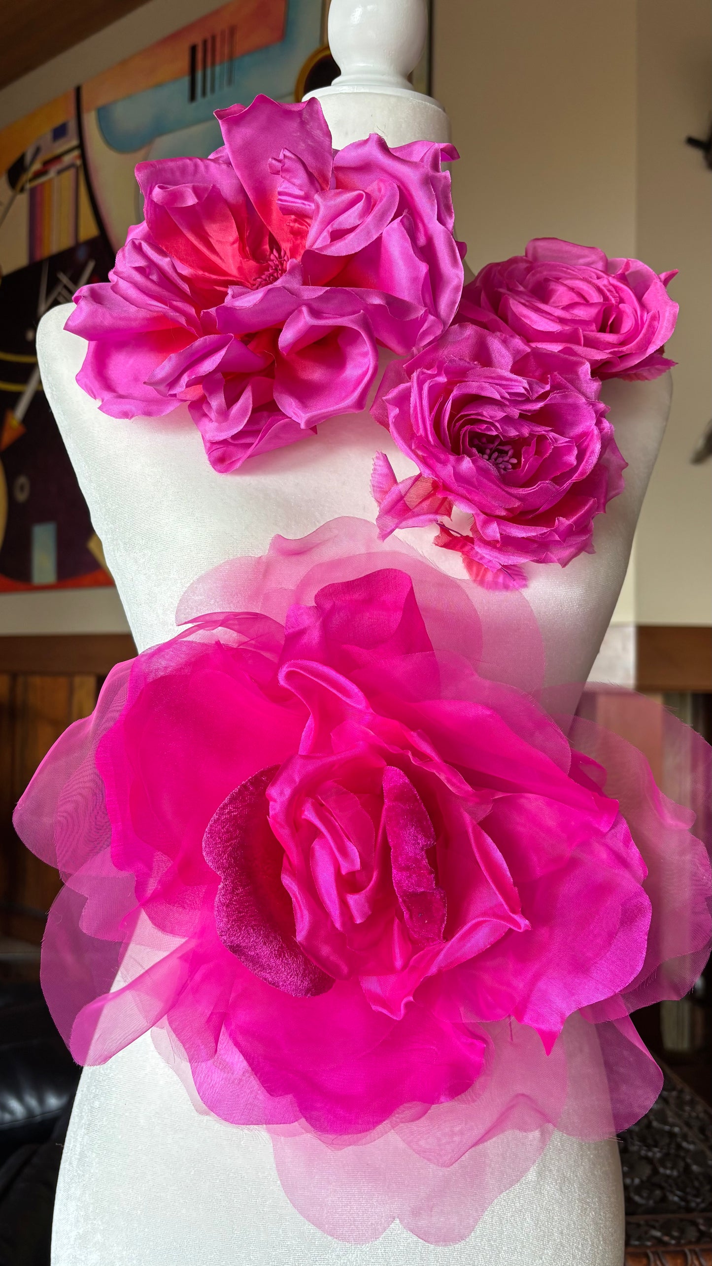 Ariana Passionate Pink Silk & Velvet Organza Rose Pin & Clip, 10"