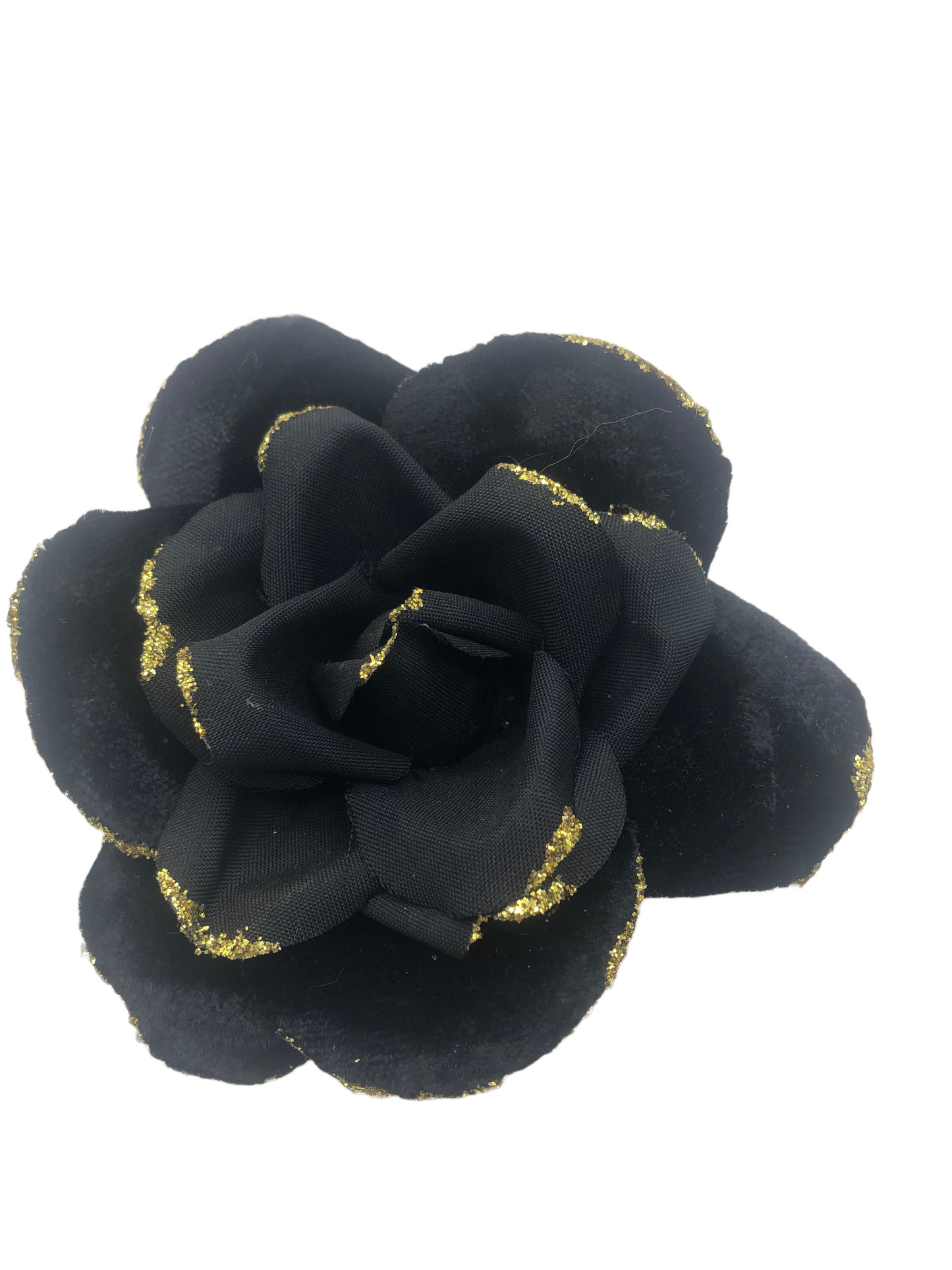 Karin's Garden 3" Glam Velvet Blend Black Metallic Edge Rose Pin Brooch Clip.  Made in the USA.