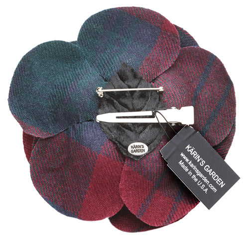 Anna Burgundy Wool Plaid Rose Pin & Clip, 4"