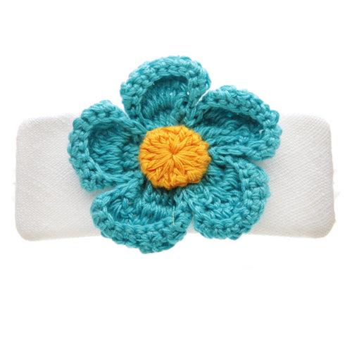 Turquoise Linen & Crocheted Daisy Barrette, 4" – Handmade