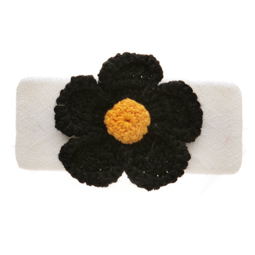 Black Linen & Crochet Daisy Barrette, 4" – Handmade