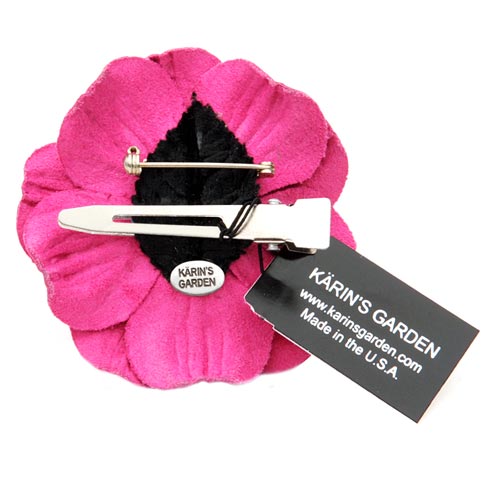 Karin's Garden 3" Olive Silver Metal Crystal Leather Flower Brooch Pin Clip