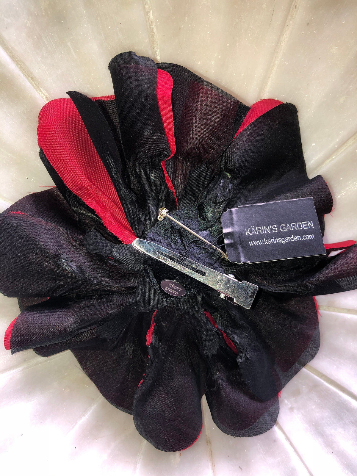 Dani Black & Red Silk Poppy Pin & Clip, 4.5"