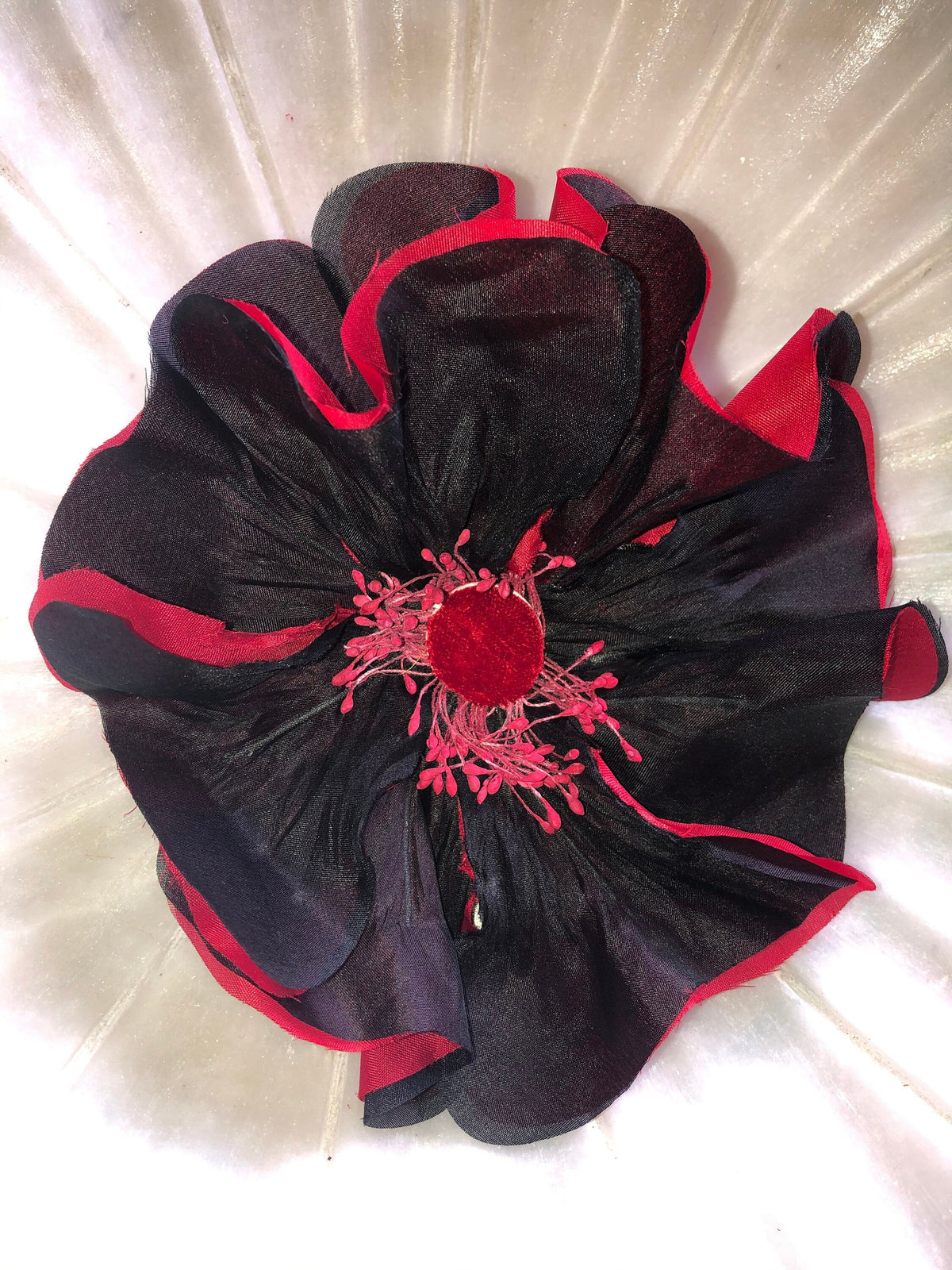 Dani Black & Red Silk Poppy Pin & Clip, 4.5"